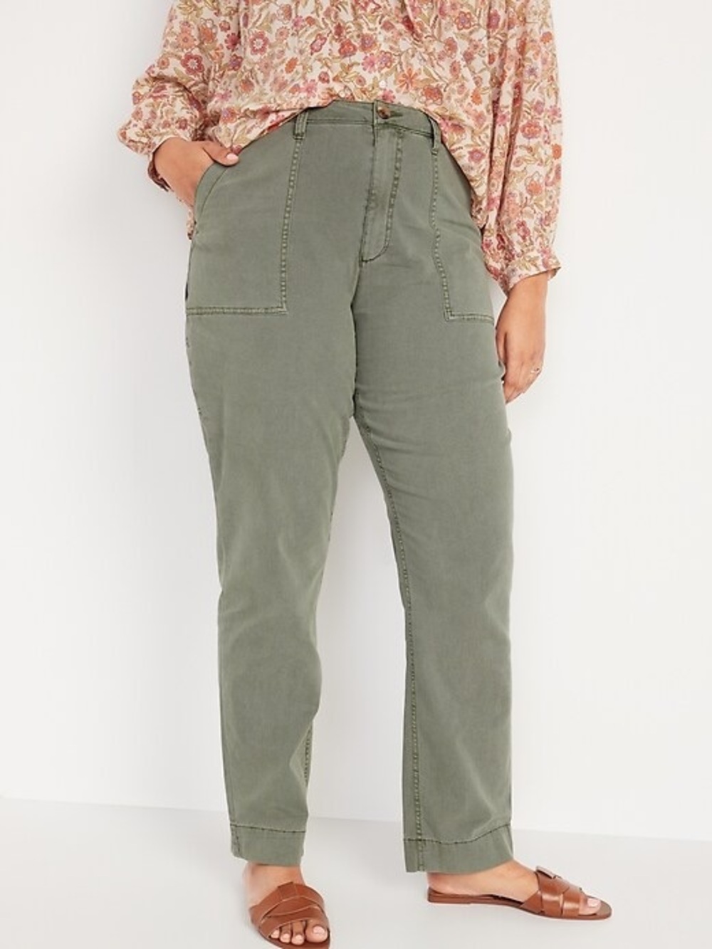 A New Day | Casual Cotton Utility Straight Leg Pants in Olive Green Size 8/M